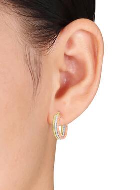Amour 19mm Triple Row Twisted耳环3黄色玫瑰白色10K