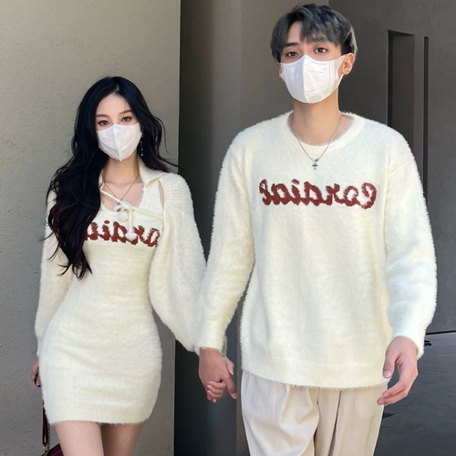 Осенняя демисезонная парная одежда для влюбленных, брендовый свитер, платье, трикотажная юбка, коллекция 2023, в корейском стиле, французский стиль