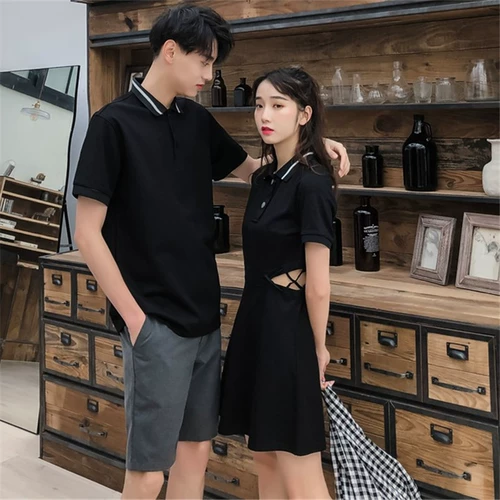 Tide, небольшая дизайнерская парная одежда для влюбленных, летняя одежда, платье, футболка, юбка, тренд сезона, французский стиль, в корейском стиле, воротник поло