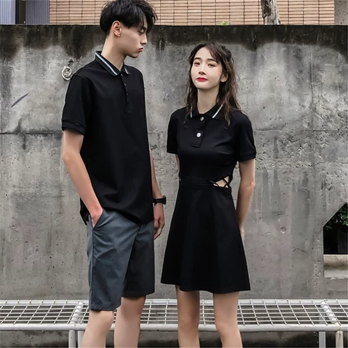 Tide, небольшая дизайнерская парная одежда для влюбленных, летняя одежда, платье, футболка, юбка, тренд сезона, французский стиль, в корейском стиле, воротник поло
