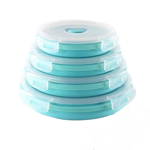 Круглая силиконовая складная рисовая коробка на открытом воздухе -out -of -poinable перемещение вибрато мгновенная миска с лапшой может выдвигать в микроволновой печи с холодильником свежую коробку