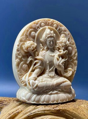 猛犸记 猛犸象牙纯手工雕刻白度母优质猛犸润白冰料立体雕刻佛龛