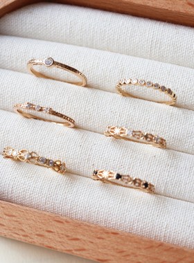 日常百搭～日系甜美蝴蝶结镂空锆石莫桑石戒指s925银镀金女生饰品