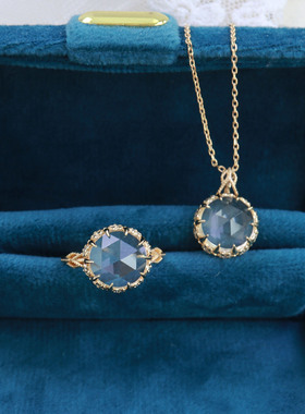 日系 A家 复古宫廷蕾丝镂空天然白水晶 项链 戒指 925纯银镀金