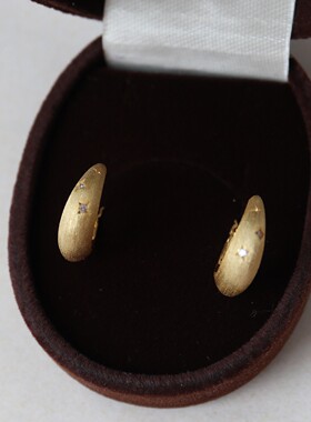 日系age轻奢复古简约磨砂拉丝工艺星星戒指925银镀金气质饰品耳环