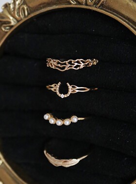 幸运马蹄～天然淡水珍珠羽毛戒指镂空蕾丝指环时尚饰品s925银镀金