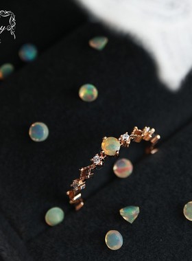 天然欧泊戒指复古小清新