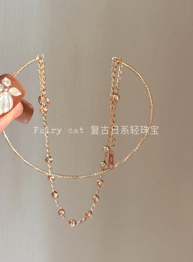 日系小众风格金珠弹簧双层手链精致百搭素金款cocoshni*k同款手镯