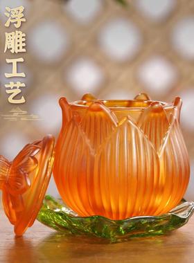 琉璃圣水杯供水杯供佛杯小号大号家用观音净水杯佛前供水佛堂可新