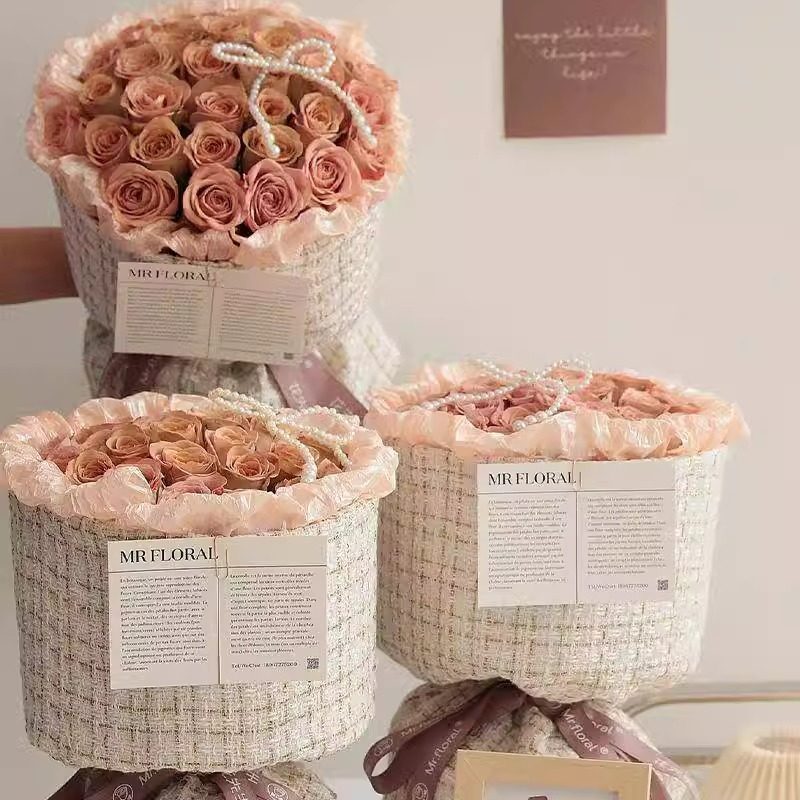 布艺一体式小香风圆形花束定型片鲜花包装纸材料花店花艺包花布料,淘宝优惠券,粉丝福利购,淘宝优惠卷