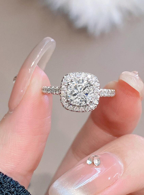 莫桑石钻戒女情侣对戒纯银一对轻奢小方糖仿真钻求结婚戒指送礼物