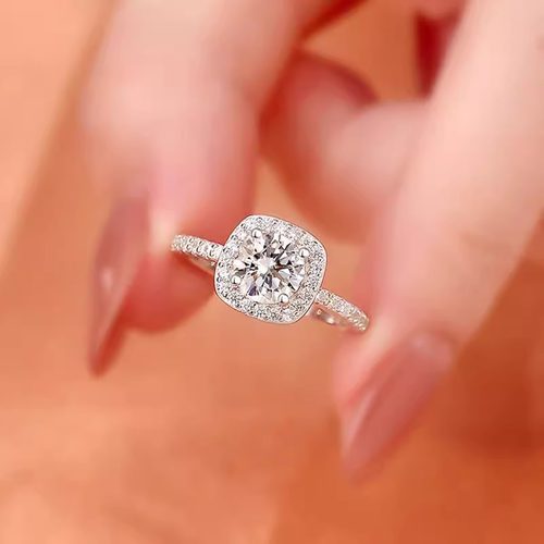 正品莫桑石钻戒女情侣对戒男一对纯银1克拉方包求婚结婚戒指礼物 - 图1