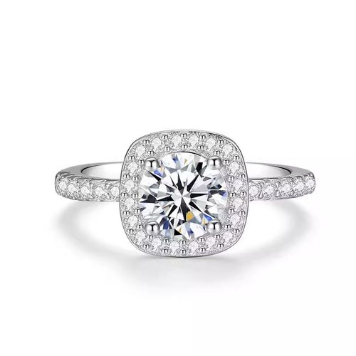 正品莫桑石钻戒女情侣对戒男一对纯银1克拉方包求婚结婚戒指礼物 - 图3