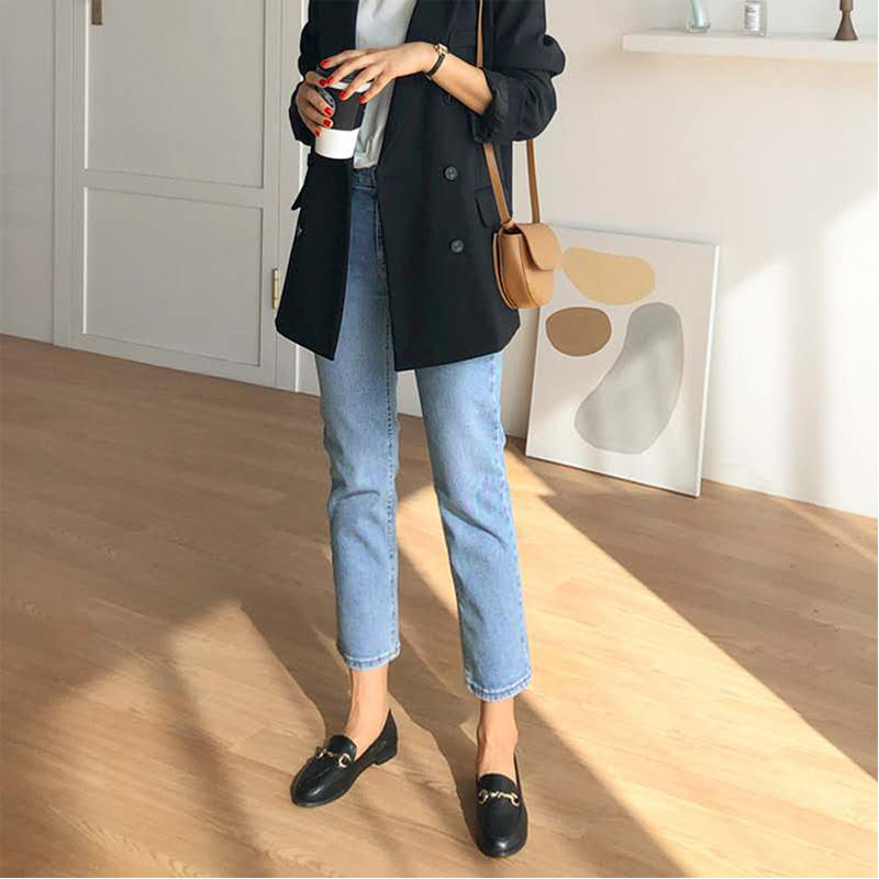 浅蓝色直筒宽松女八分小个子牛仔裤 媛纪女装牛仔裤