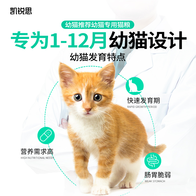 凯锐思猫粮幼猫成猫专用全价12月幼年期小猫增肥发腮奶糕500g试吃-图1