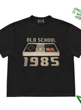 复古街头风cropped top 1985游戏机印花图案古着感休闲短袖上衣