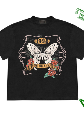 复古风cropped top1998花卉蝴蝶Flowers and butterflies短袖上衣