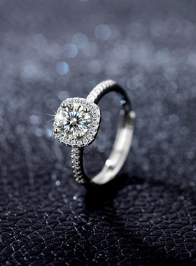 925通体纯银满钻1克拉莫桑钻戒指精致轻奢经典气质开口可调节指环