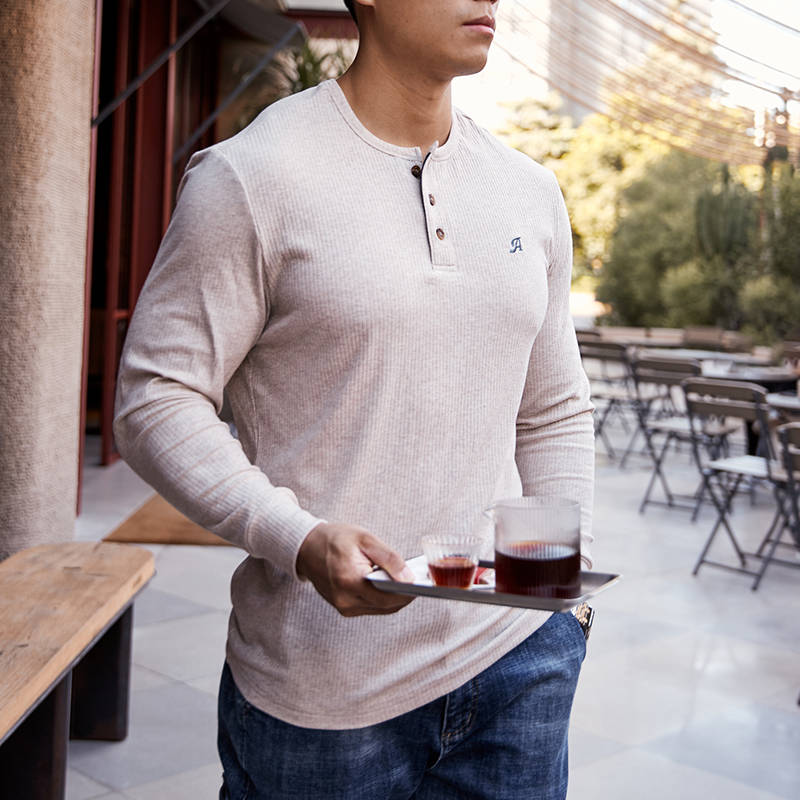 Alpha亨利领长袖男子 经典美式复古风潮流休闲运动套头衫卫衣 - 图0