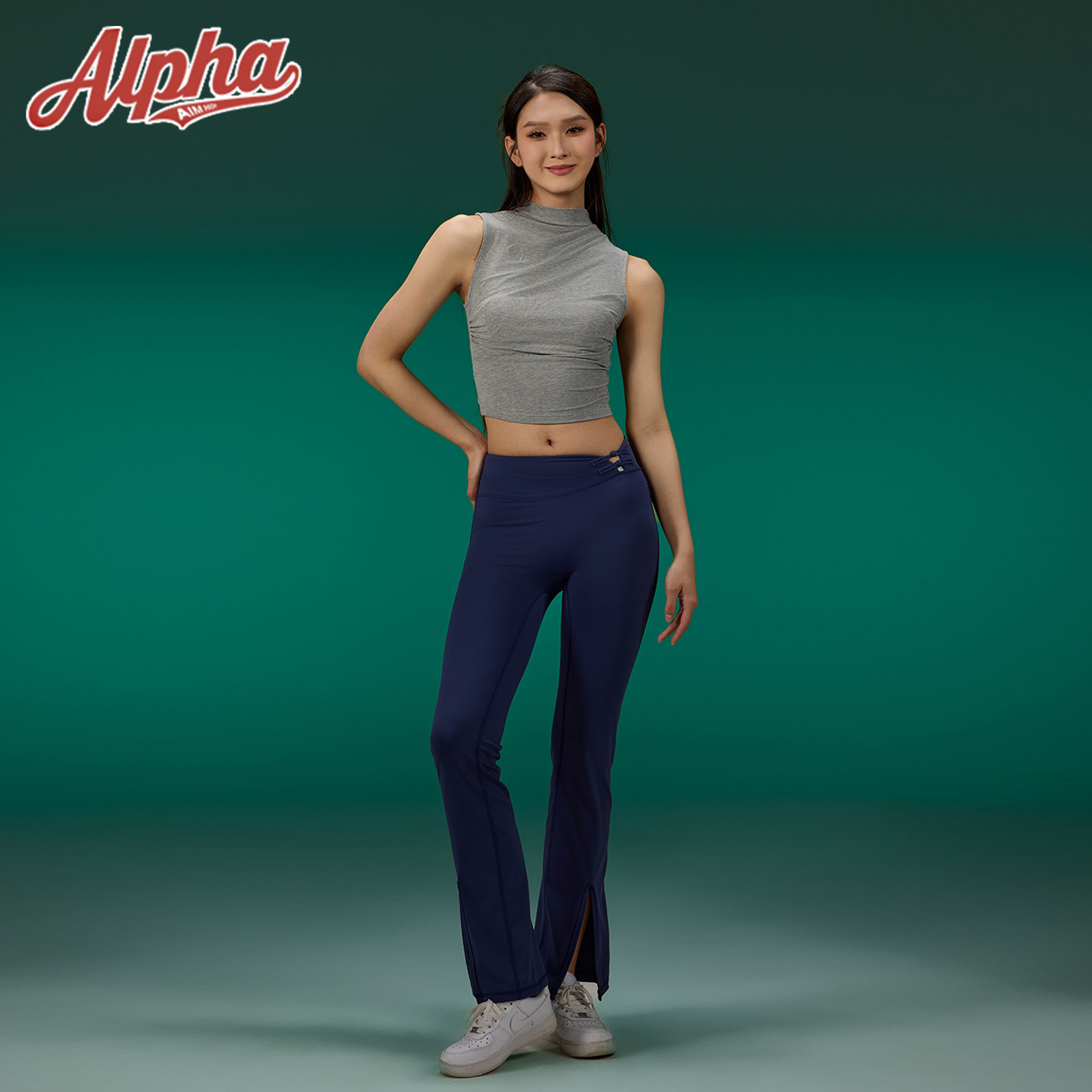 AlphaGym白谣训练裤新中式盘扣微喇瑜伽裤女开叉修身运动休闲裤,淘宝优惠券,粉丝福利购,淘宝优惠卷