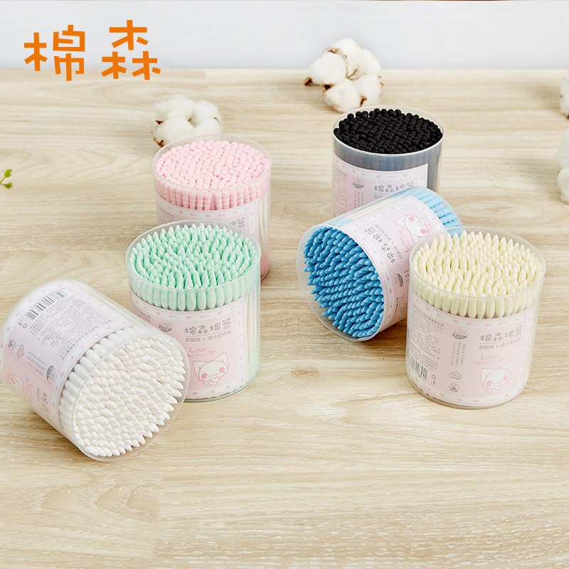 棉森旗舰店棉森棉签双头设计化妆用棉棒螺旋掏耳朵棉球卸妆无菌清洁棉棒6盒0