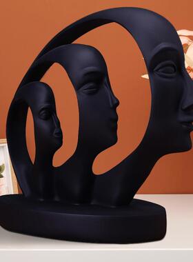 北欧现代黑白色调抽象摆件面具女孩成长记录书房展示柜装饰工艺品