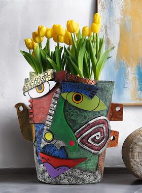 新品创意人脸皱眉抽象多彩花盆个性树脂工艺庭院园艺家居摆件