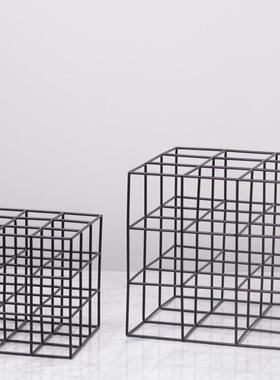 现代简约几何镂空摆件铁艺方形软装饰品立体框架样板卧室书房客厅