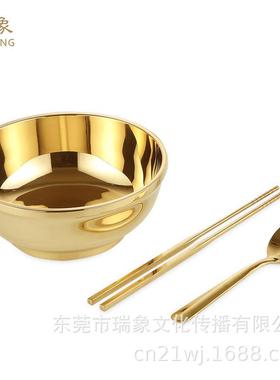 铜餐具套组礼品铜保黄铜/铜勺子铜筷铜碗大小号金饭碗结婚吉祥