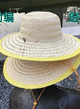 竹编帽子夏季遮阳透气太阳帽大檐钓鱼防晒户外凉帽草帽农民采茶帽