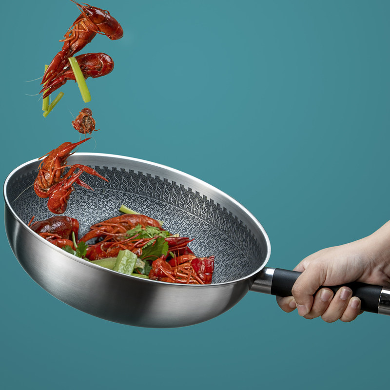 九阳悟空不粘锅炒锅家用304不锈钢炒菜锅电磁炉煤气灶平底锅锅具 - 图1