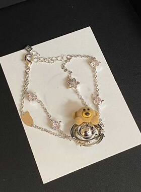 2026新款可爱小熊吊坠项链女双层叠戴锁骨链金属链条颈链耳环耳饰