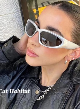 欧美未来感马丁同款银色墨镜男复古千禧y2k机能风猫眼太阳眼镜女