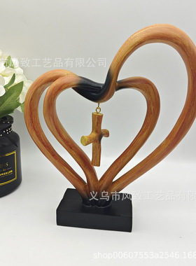 两颗心办公桌面装饰爱心桌面摆件礼物树脂工艺品摆件跨境情人节
