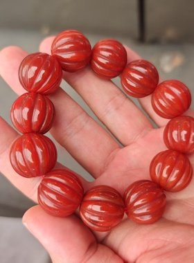 天然云南红玛瑙南瓜珠手串