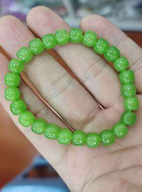 天然东陵玉白底青古墩佛珠手串