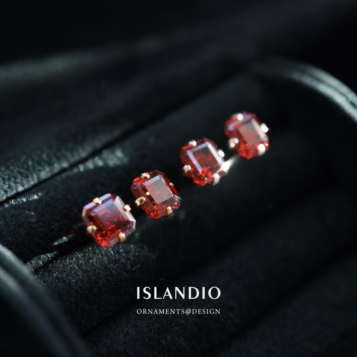 ISLANDIO原创高级感红宝石本命年石榴石耳钉纯银养耳饰男女款耳环