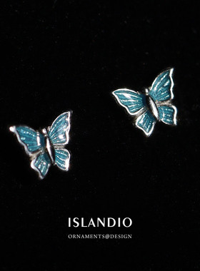 ISLANDIO蓝色小蝴蝶纯银养耳钉