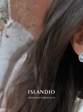 ISLANDIO海蓝水晶宝石纯银女耳钉