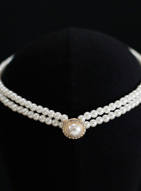 欧美复古西式新娘结婚项链双层珍珠项链简单款颈链百搭婚纱耳夹