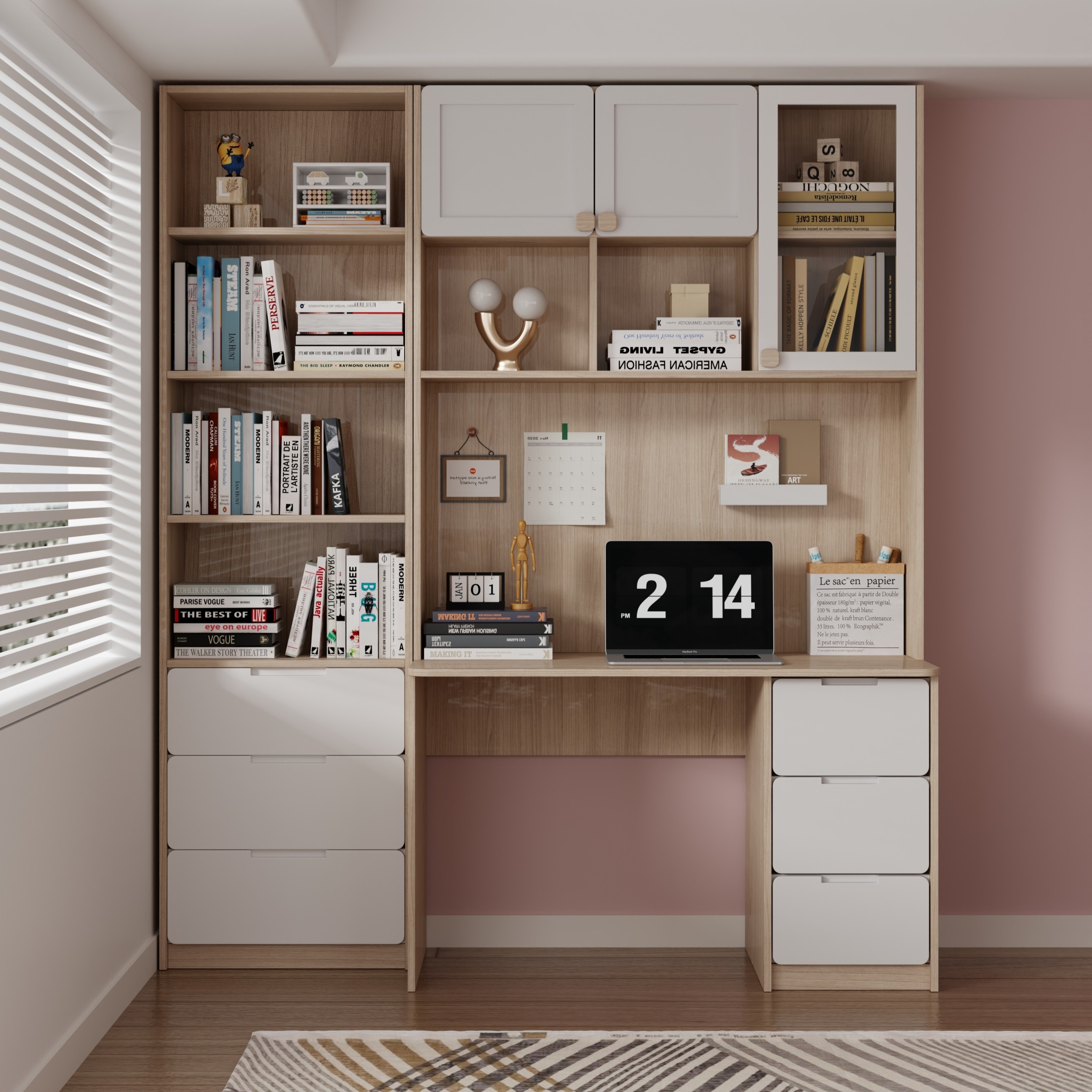 可比熊实木组合书柜一体到顶整墙书柜定制书桌书架一体柜转角书柜,淘宝优惠券,粉丝福利购,淘宝优惠卷