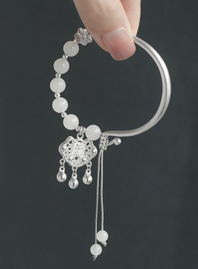 银色手镯999仿银清波引半镯半链平安福锁手链手镯早实心约23克