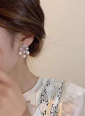 宫廷风！锆石珍珠耳钉女小众设计感高级耳环轻奢气质耳饰2023新款