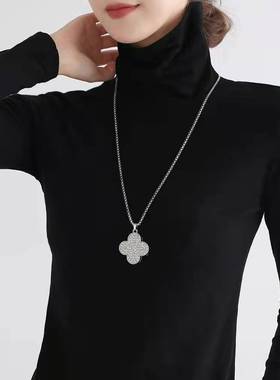 满钻四叶草钛钢毛衣链