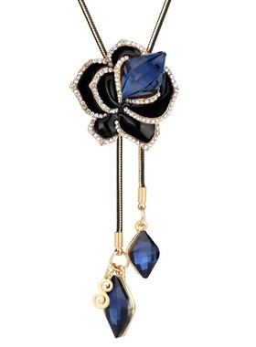 流苏大气多层山茶水晶长毛衣链