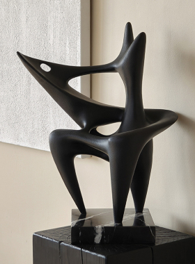 暗夜交响黑色抽象大理石底座摆件