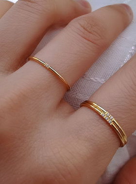 迷你纤细戒指镀金碎钻微镶