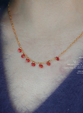 新年限定~红色锆石项链女锁骨链~美国进口14k包金含真金5%不掉色