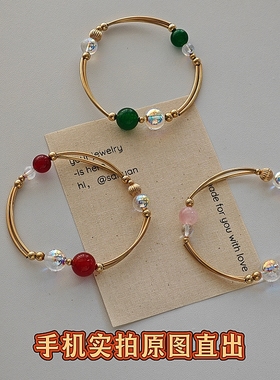 星轨~原创设计新中式天然水晶粉晶/绿玉髓/红玛瑙手镯手链手串女