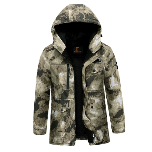 Зимний камуфляжный водонепроницаемый длинный пуховик, куртка для работы, увеличенная толщина, средней длины